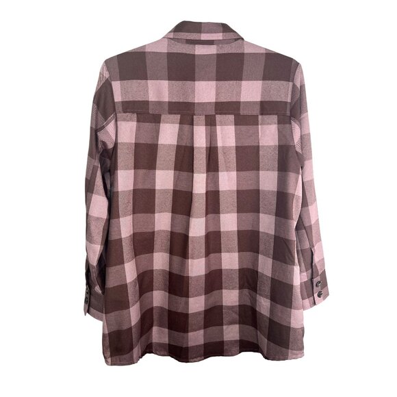 LuLaRoe Abigail Flannel Long-Sleeve Button-Up Plaid Shirt Pink/Brown Large - Picture 3 of 16